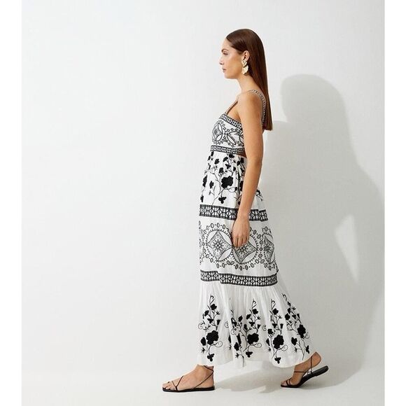 Karen Millen Floral & Geo Embroidered Cutout Maxi Dress US 8 NWT Cotton - Picture 4 of 13